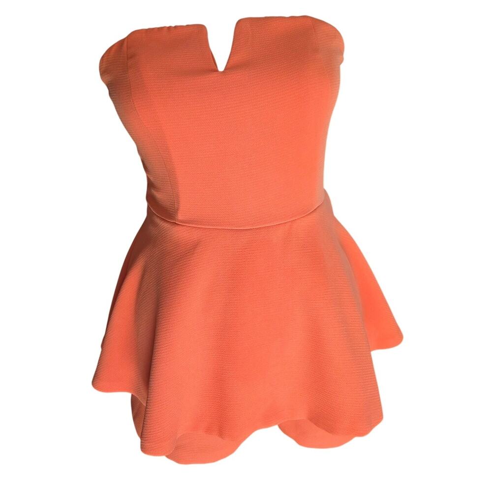Pink Lily Coral Strapless Peplum Romper Size Large Textured Sweetheart